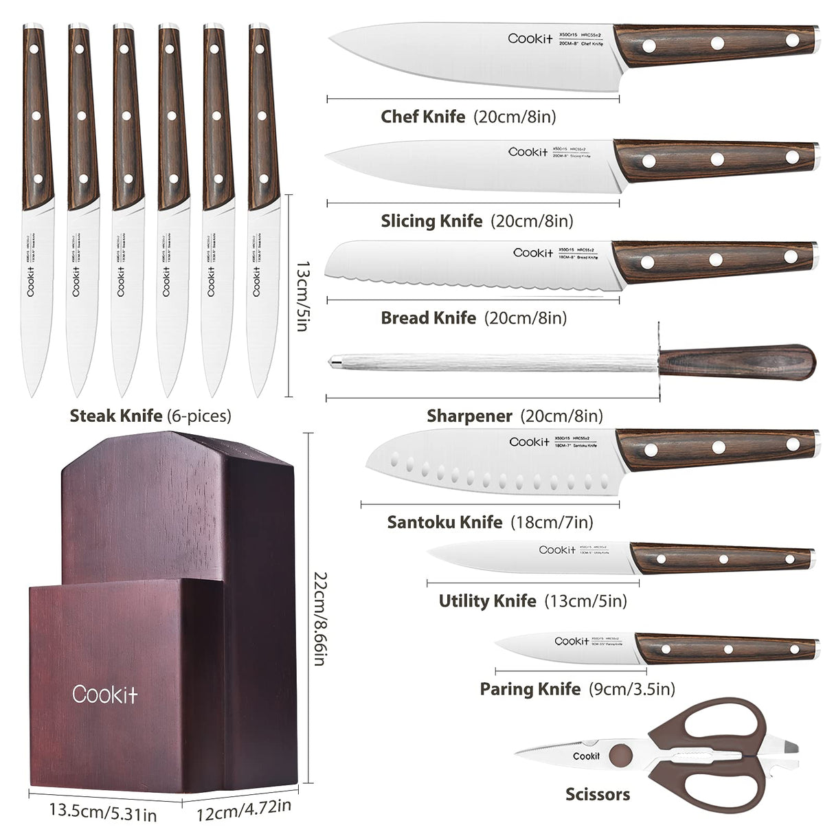 15 Piece Kitchen Knife Sets with Block