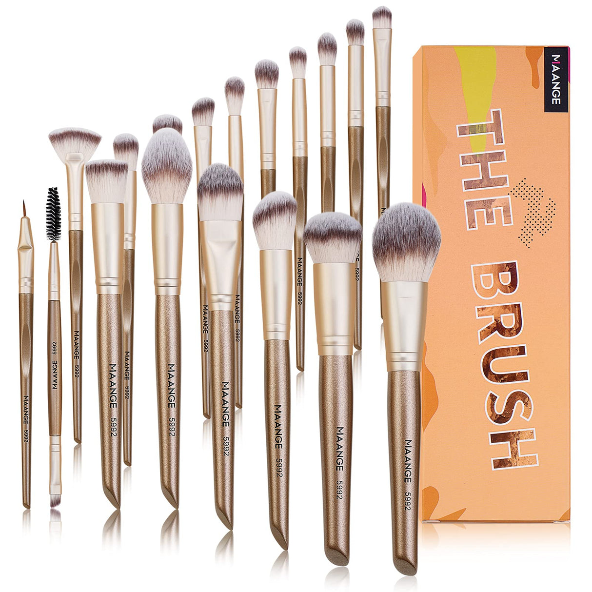 Makeup Brushes ,MAANGE 18 Pcs Professional Makeup Brushes Set Premium Synthetic Foundation Face Powder Blush Eye Shadows Travel Make Up Brushes with Christmas Gift Box(Champagne Gold)