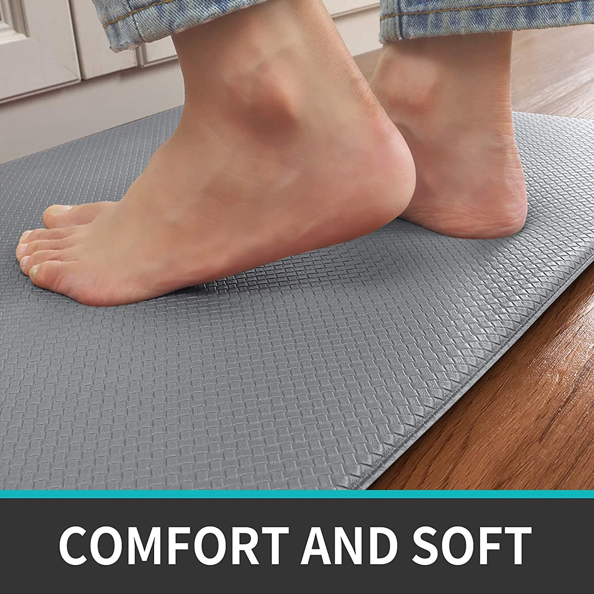 Cushioned Kitchen Floor Mat, Non-Slip Waterproof Standing Kitchen Rugs and Mats for Home (45x75+45x150cm, Black/Grey)