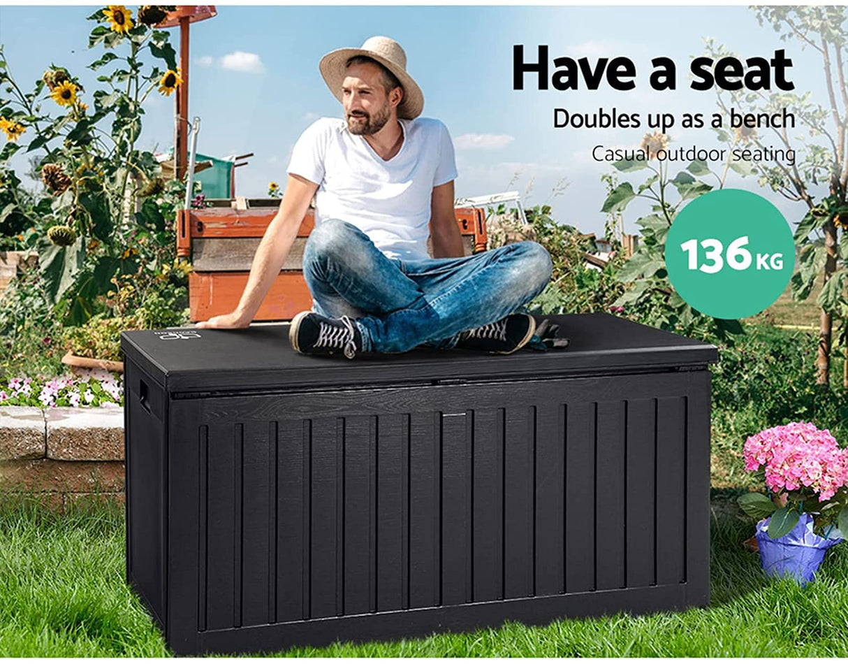Gardeon Outdoor Storage Box Container Garden Toy Indoor Tool Chest Sheds 270L All Black