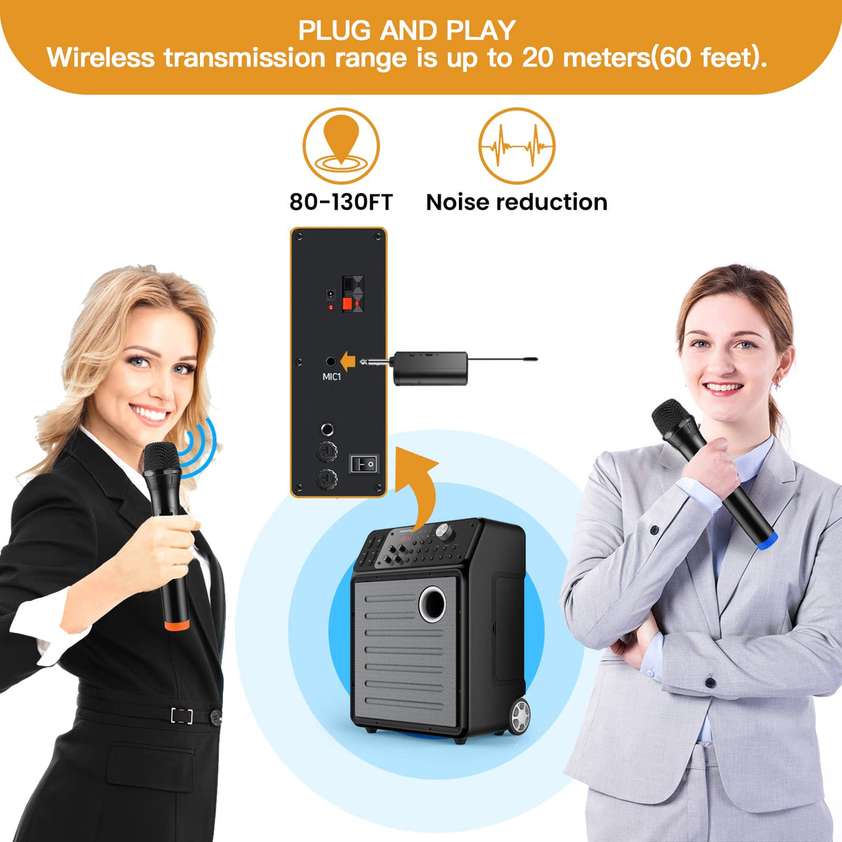 FerBuee Dual Wireless Dynamic Microphone System – 6.35 mm Receiver