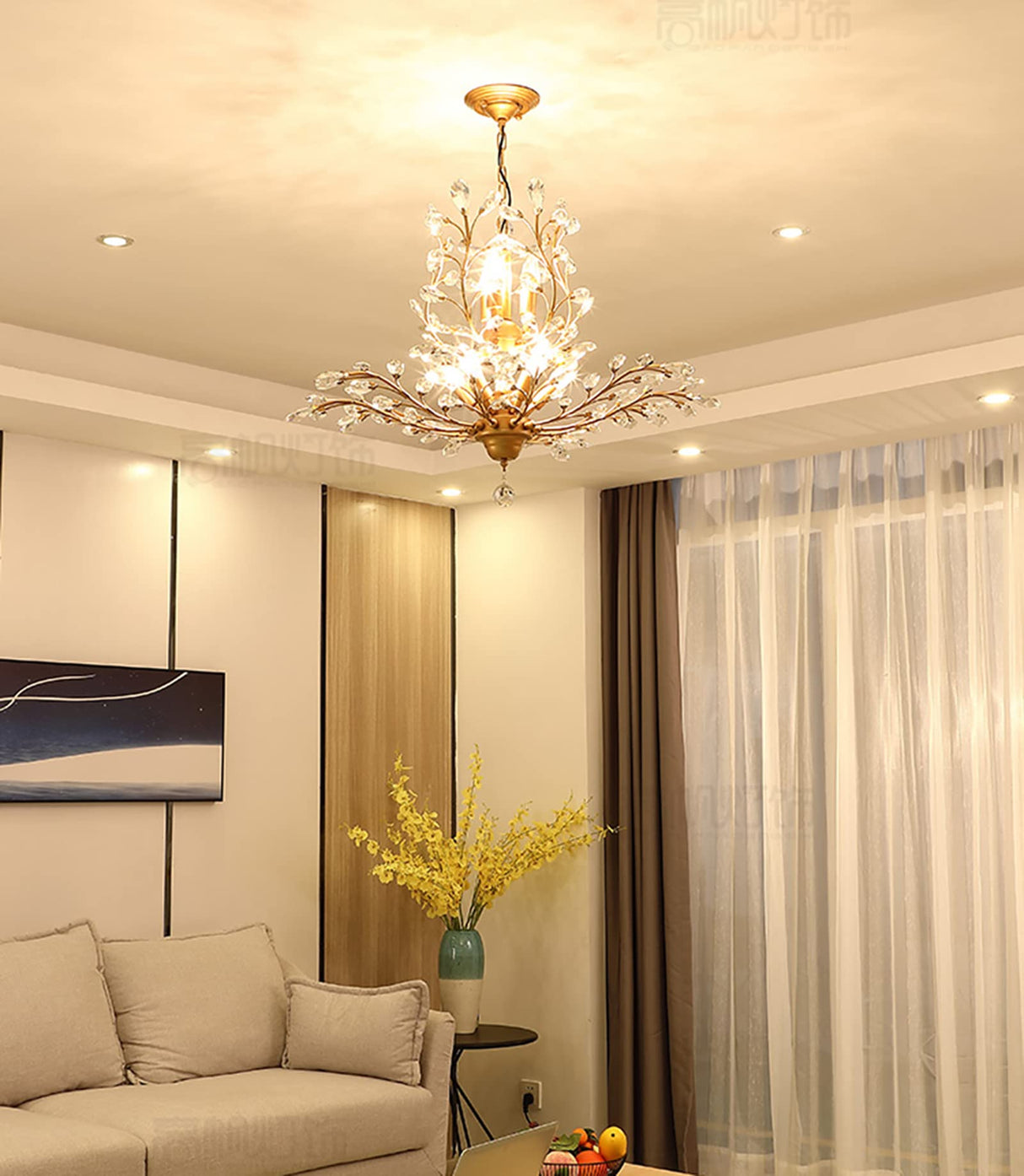 Crystal Chandeliers,Vintage Pendant Lighting Crystal Chandelier Lighting Fixtures with 8 Lights,Ceiling Light Fixture for Living Room Bedroom Restaurant Porch Hallway (Gold)