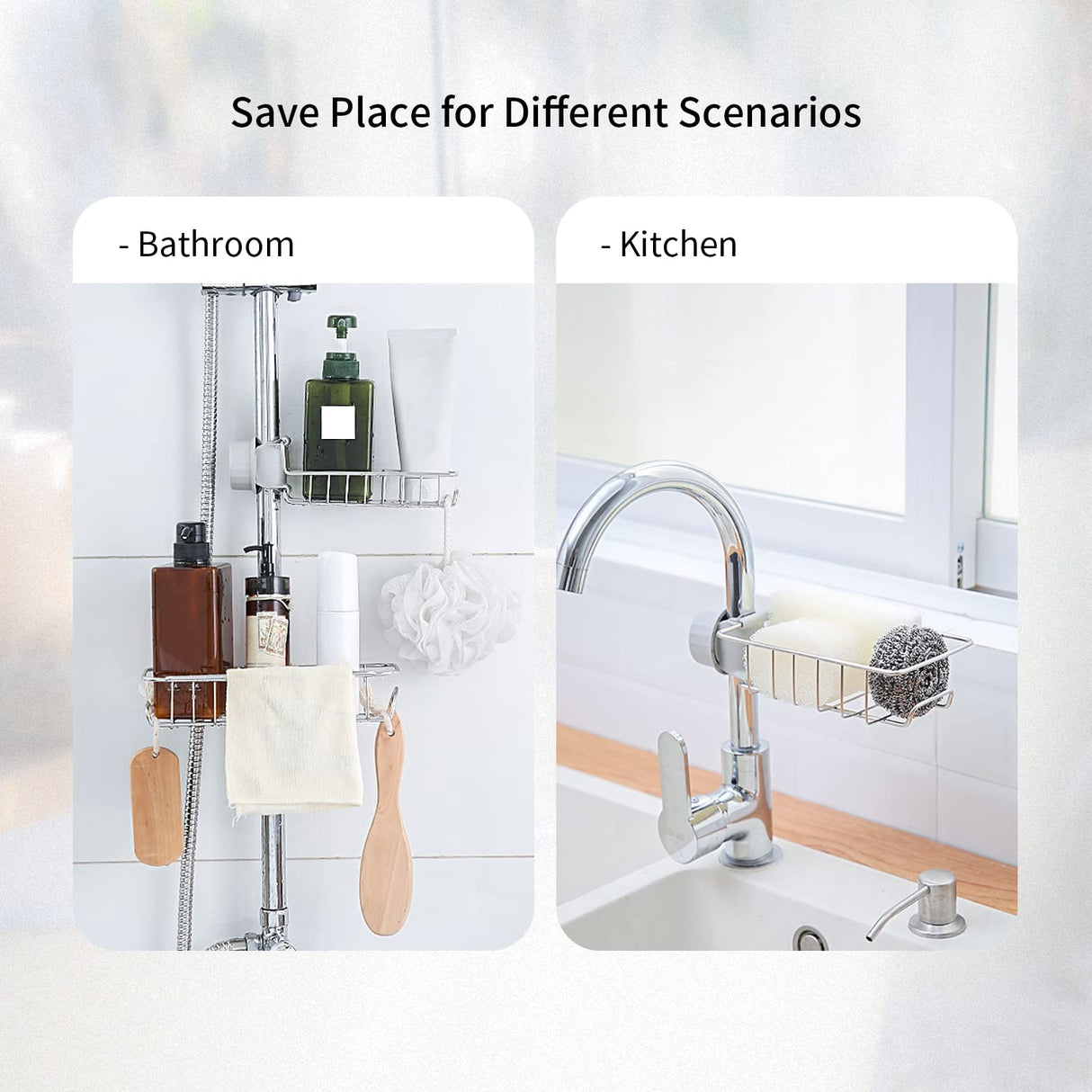 Sponge Holder Faucet Storage Rack Stainless Steel Drainer Sink Caddy Organizer for Kitchen Bathroom Accessories