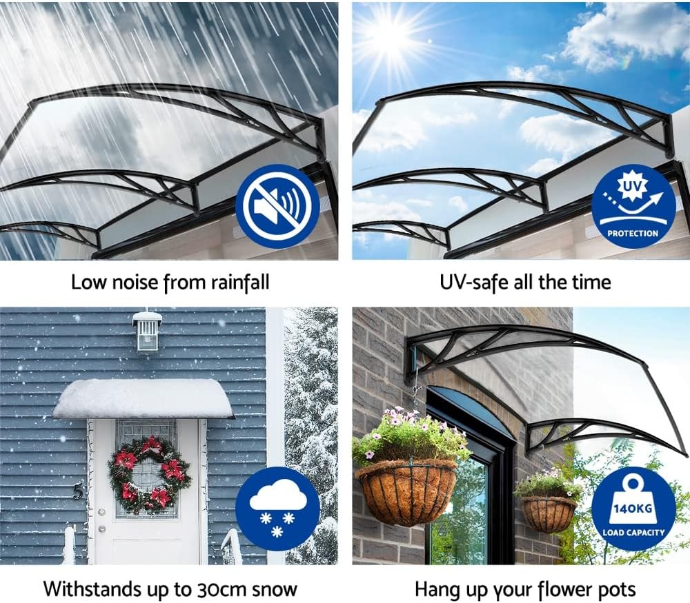 Instahut Window Door Awning Outdoor Solid Polycarbonate Canopy1mx2m