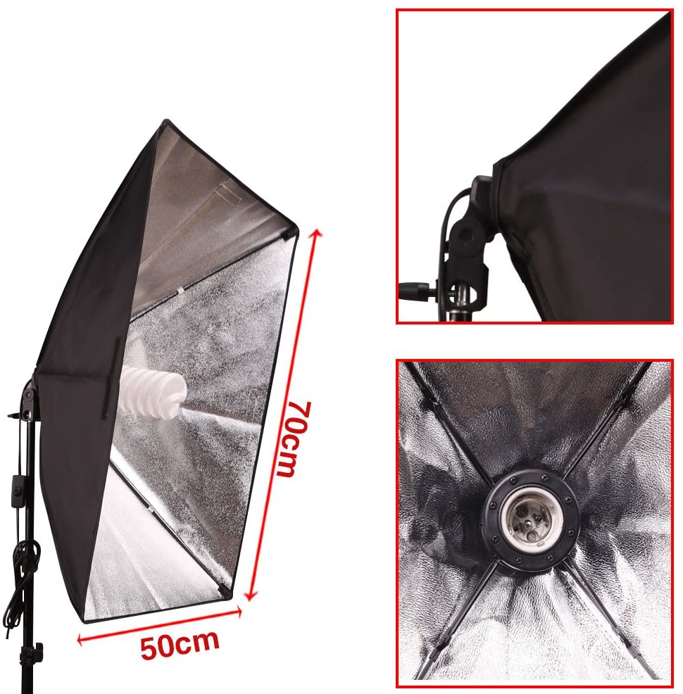 2x25W LED Continuous Lighting Kit 20"x28"/50x70cm Softbox Soft Box Photo Studio Set Light Bulbs Lamp 5500K Photography E27 Socket Softboxes AU Plug