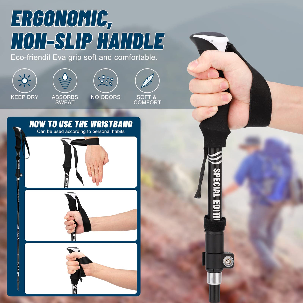 Trekking Poles 2 Pack Lightweight Telescopic Hiking Poles, Adjustable and Foldable Hiking Poles for Walking aid, Backpacking, Camping and Hiking