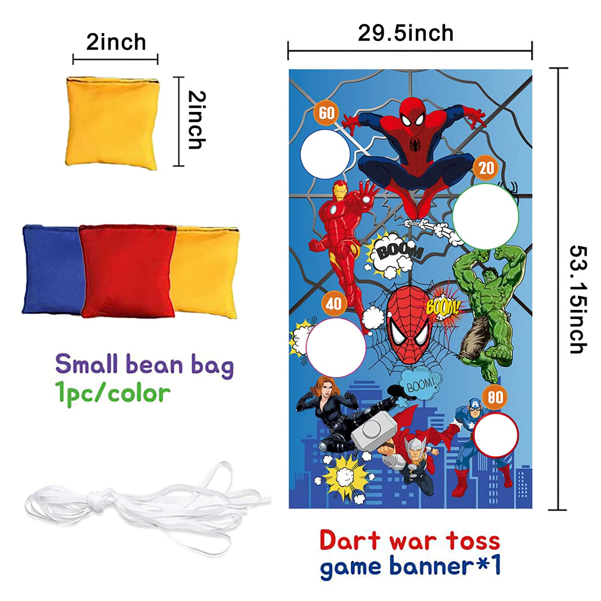 Superhero Bean Bag Toss Game-Throwing Game Banner with 3 Bean Bags-Superhero Party Supplies