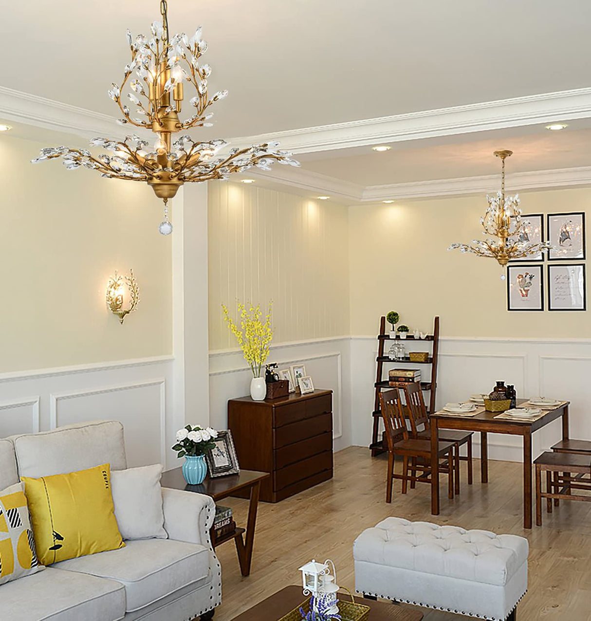 Crystal Chandeliers,Vintage Pendant Lighting Crystal Chandelier Lighting Fixtures with 8 Lights,Ceiling Light Fixture for Living Room Bedroom Restaurant Porch Hallway (Gold)