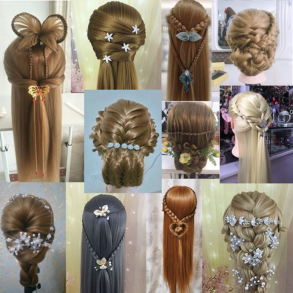 26"-28" Mannequin Head Hair Styling Training Head Manikin Cosmetology Doll Head Synthetic Fiber Hair and Free Clamp Holder (Blonde)