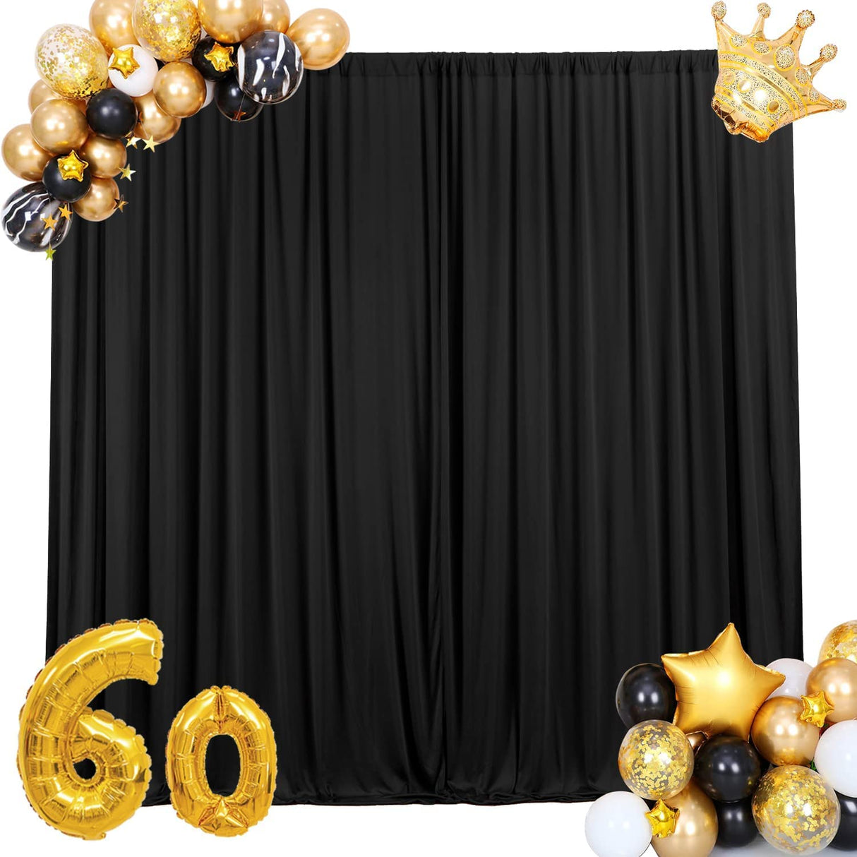 10 feet x 10 feet Polyester Backdrop Drapes Curtains Panels with Rod Pockets - Wedding Ceremony Party Home Window Decorations - Black