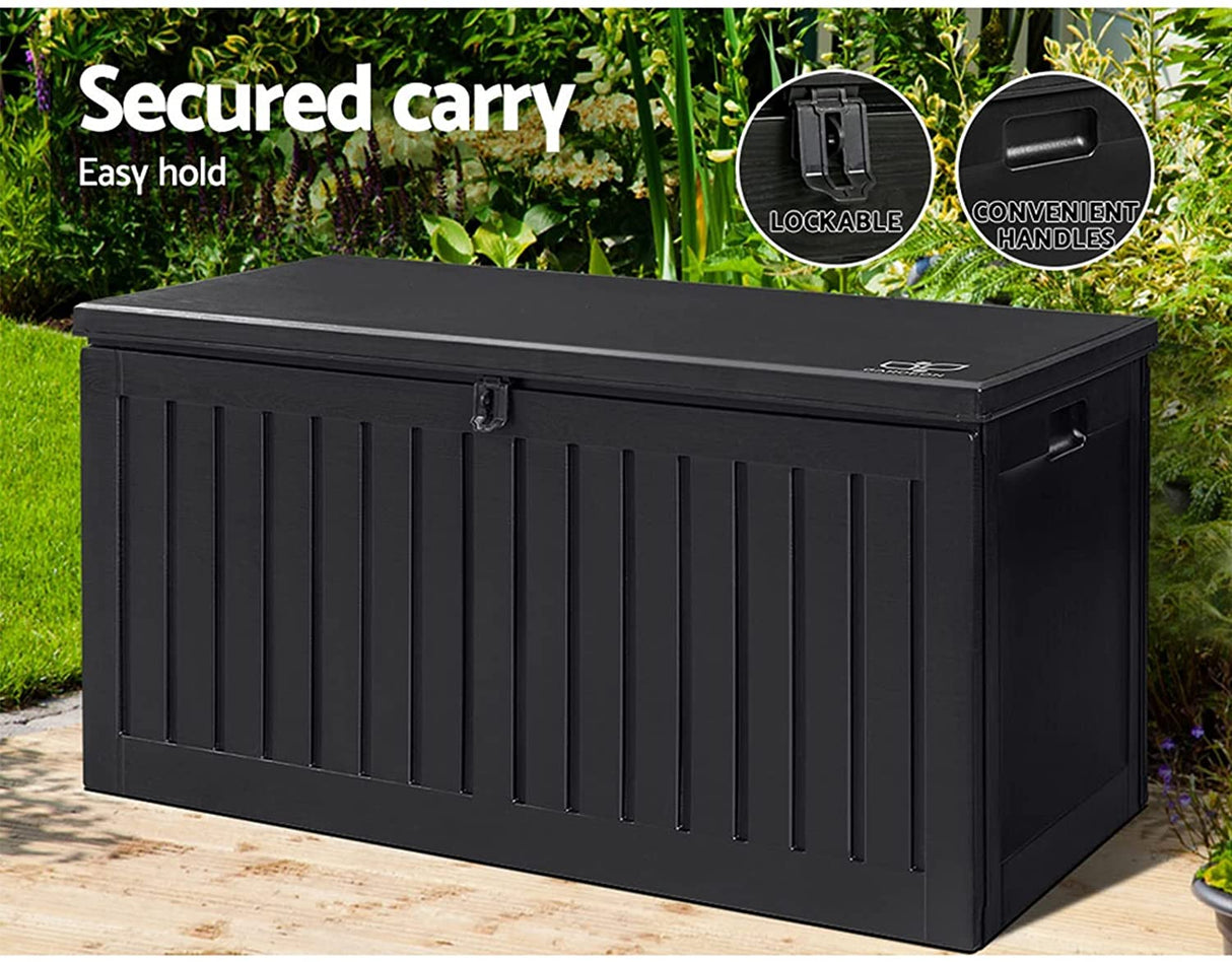 Gardeon Outdoor Storage Box Container Garden Toy Indoor Tool Chest Sheds 270L All Black