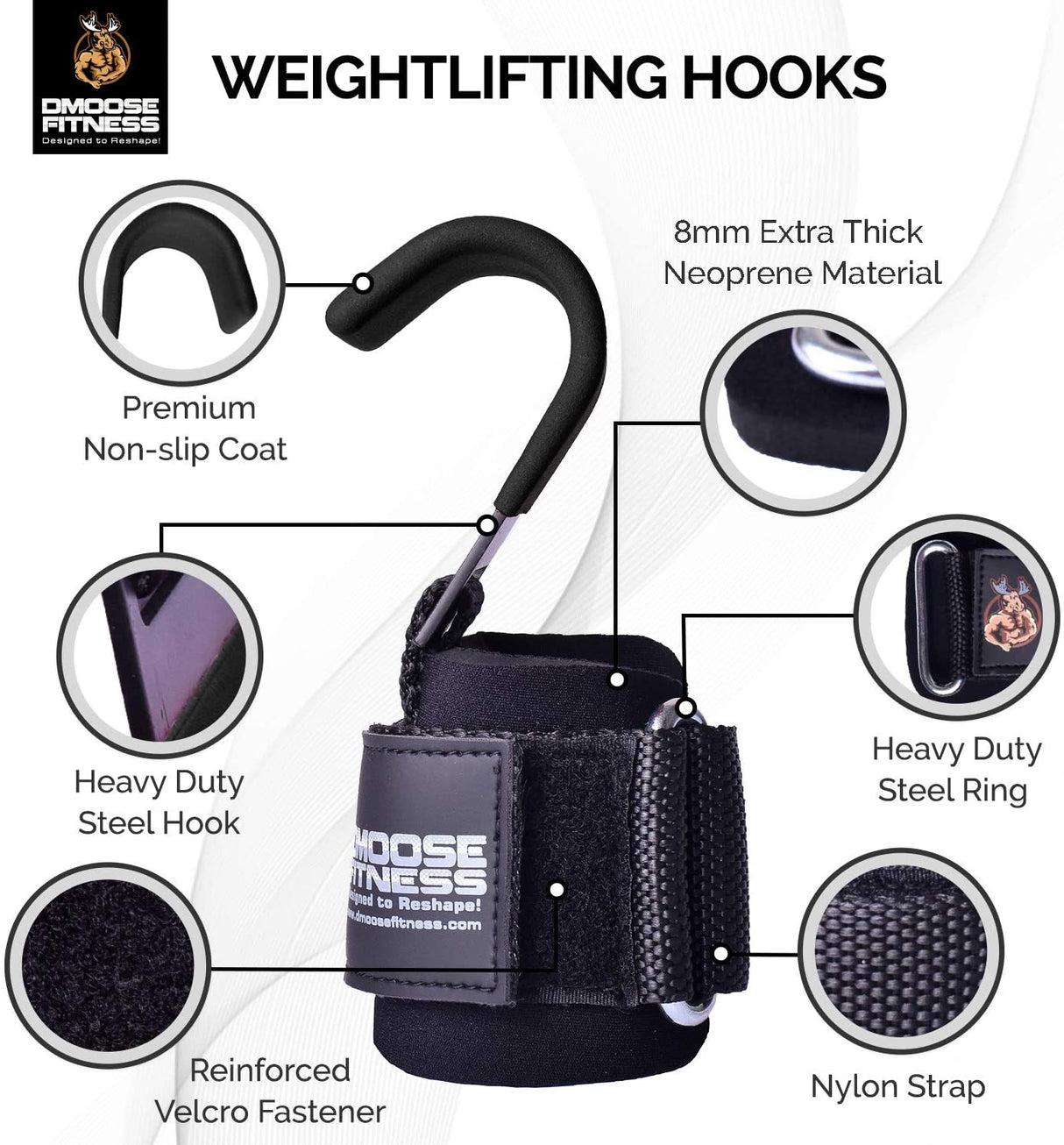 Weight Lifting Hooks Grip (Pair) - 8 mm Thick Padded Neoprene, Double Stitching, Non-Slip Resistant Coating – Secure Your Grip and Reach Your Goals with Premium Workout Hook Gloves.