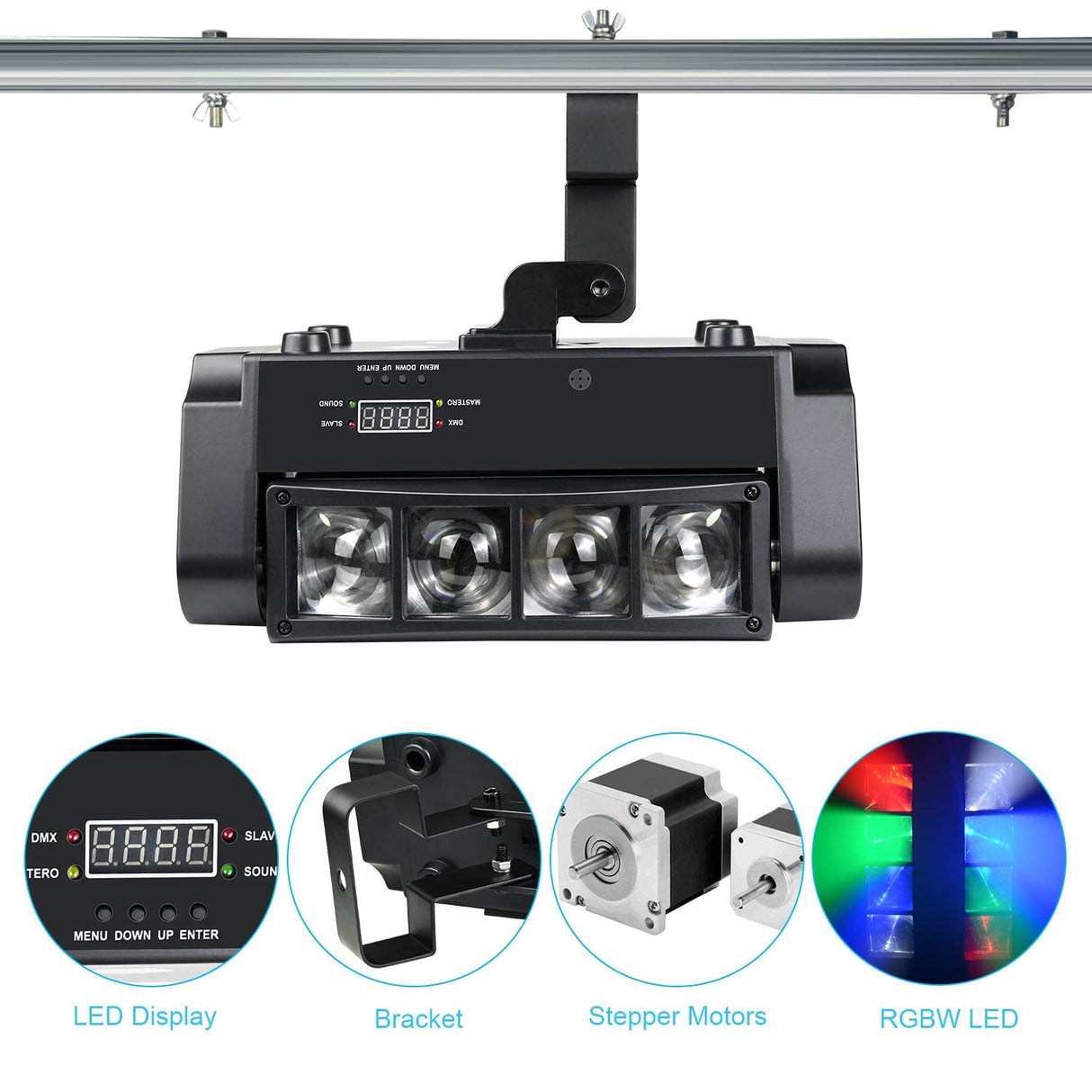 Party Lights DJ/Disco Lights, 8x3W Mini Spider Moving Head LED Beam Stage Light RGBW, Sound Activated/DMX-512 Control for Party, bar, Celebration, Concert, Club