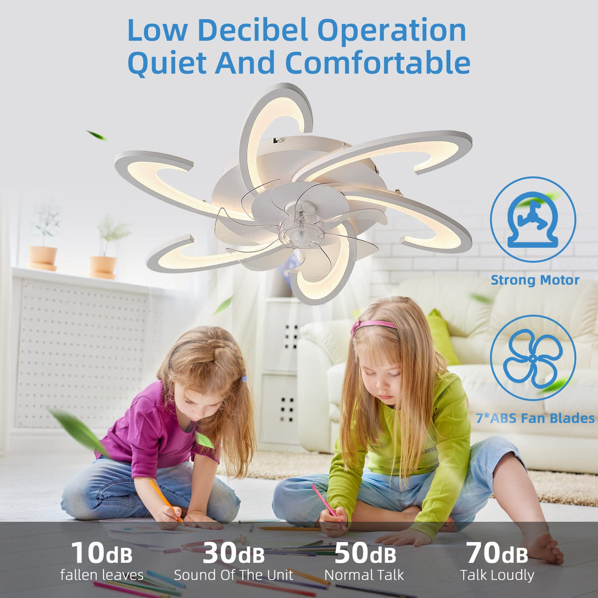 Low Profile Ceiling Fans with Lights and Remote/APP Control,3 Light Color Changes,6 Wind Speed Modes,Flush Mount Ceiling Fan Light,Modern Ceiling Light with Fan for Bedroom/Study/Office 82cm