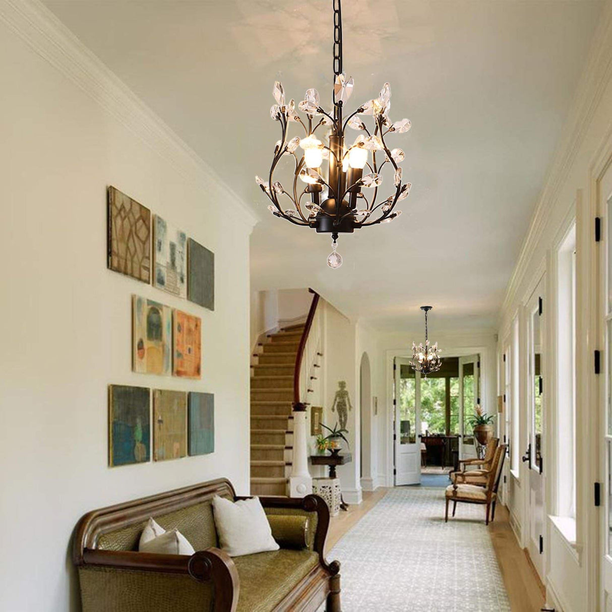 Vintage K9 Clear Crystal Chandeliers,Ceiling Lighting,Pendant Lighting Flush Mounted Fixture with 3 Light for Living Room Dinning Room Restaurant Porch Hallway