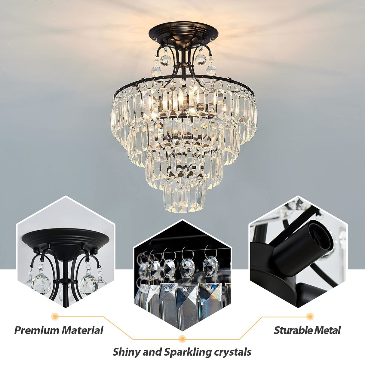 Modern Crystal Chandeliers D40cm H50cm 3 Colors Hanging Pendant Staircase Lighting 4 Bulbs Included Flush Mount Ceiling Chandelier Fixture for Dining Room Living Room Bedroom Entryway Stairwell