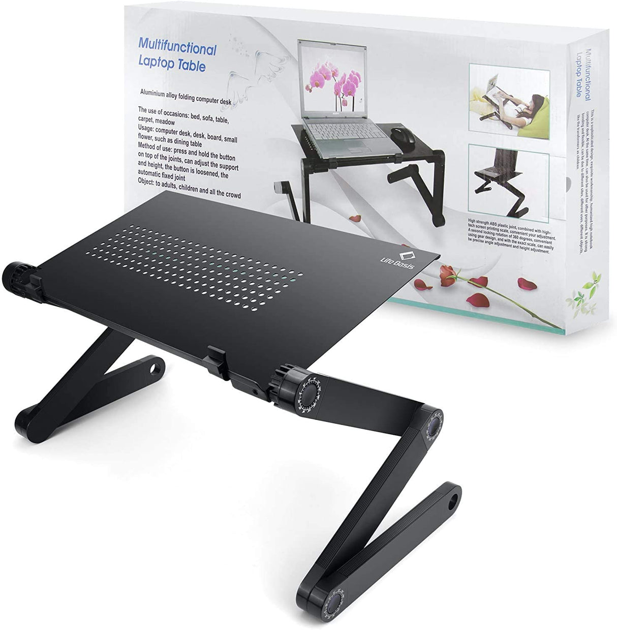 Adjustable Laptop Stand Portable Lap Desk Bed Table & Cooling Stand Premium Aluminum Rotate 360 Degrees Foldable Table Standing Holder for 10-15.4" Notebook Reading Study Work Home Office