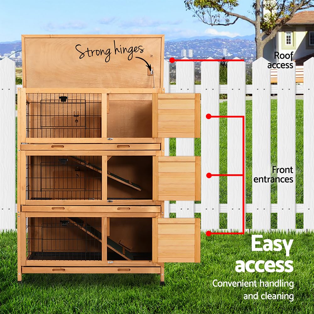 3-Level Fir-Wood Small-Animal Hutch – 91.5 × 46 × 116.5 cm