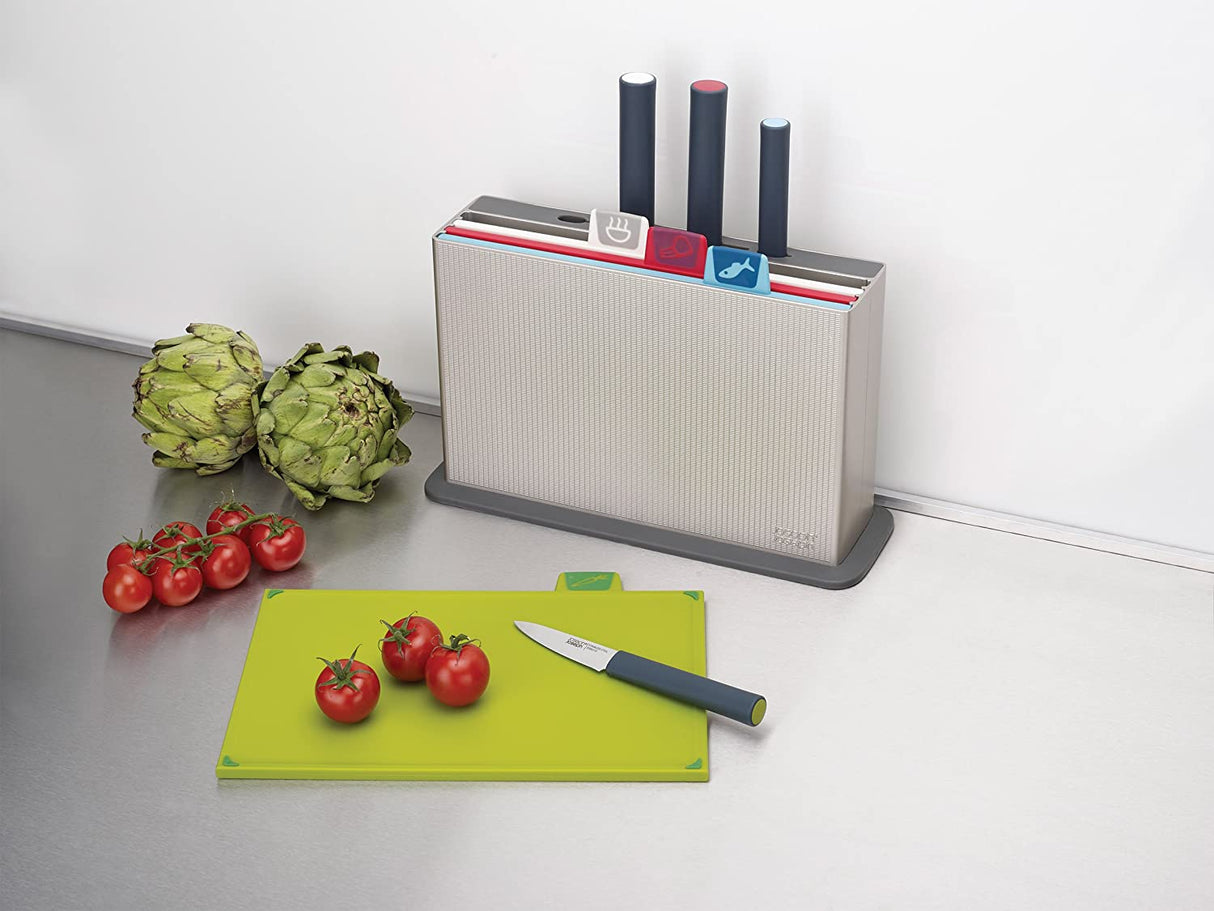 Cutting Board Set with 4 Matching Knives and Storage Case