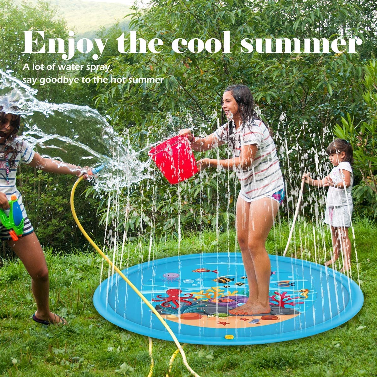 Upgraded Sprinkler Pad Water Spray pad Splash Play Mat 170cm Outdoor Water Toys, Outdoor Splash Pad Sprinkler for Kids