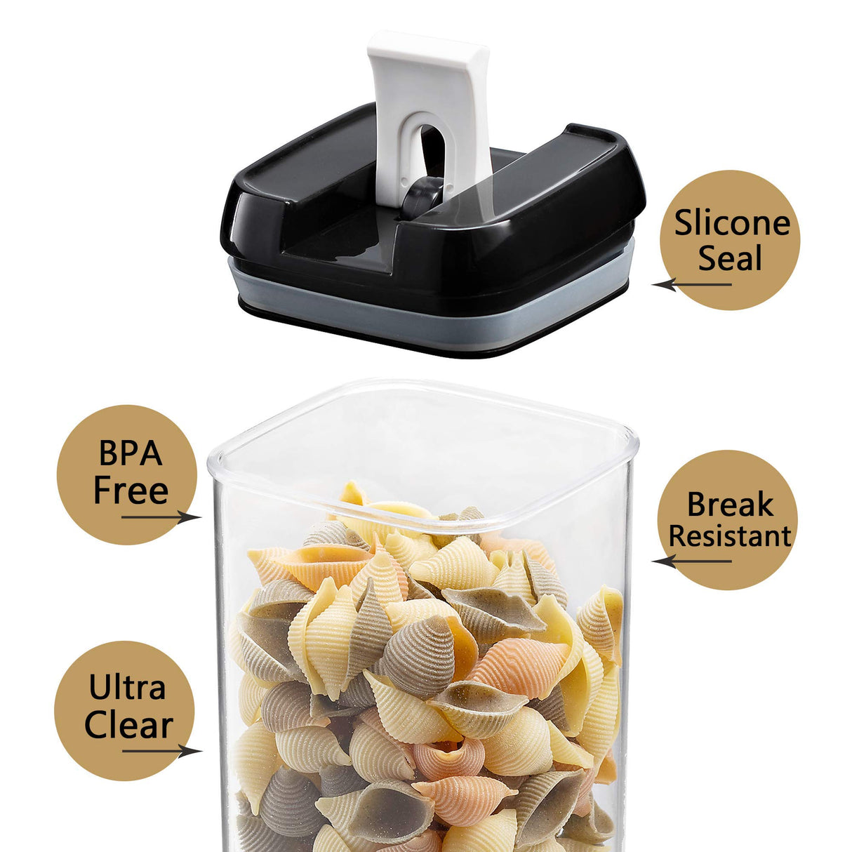 Airtight Food Storage Container Set,7 Pieces BPA Free Plastic Kitchen Organization and Storage with Easy Lock Black Lids Labels/Spoons/Pen,for Dry Food, Flour, Sugar, Pasta, Cereal