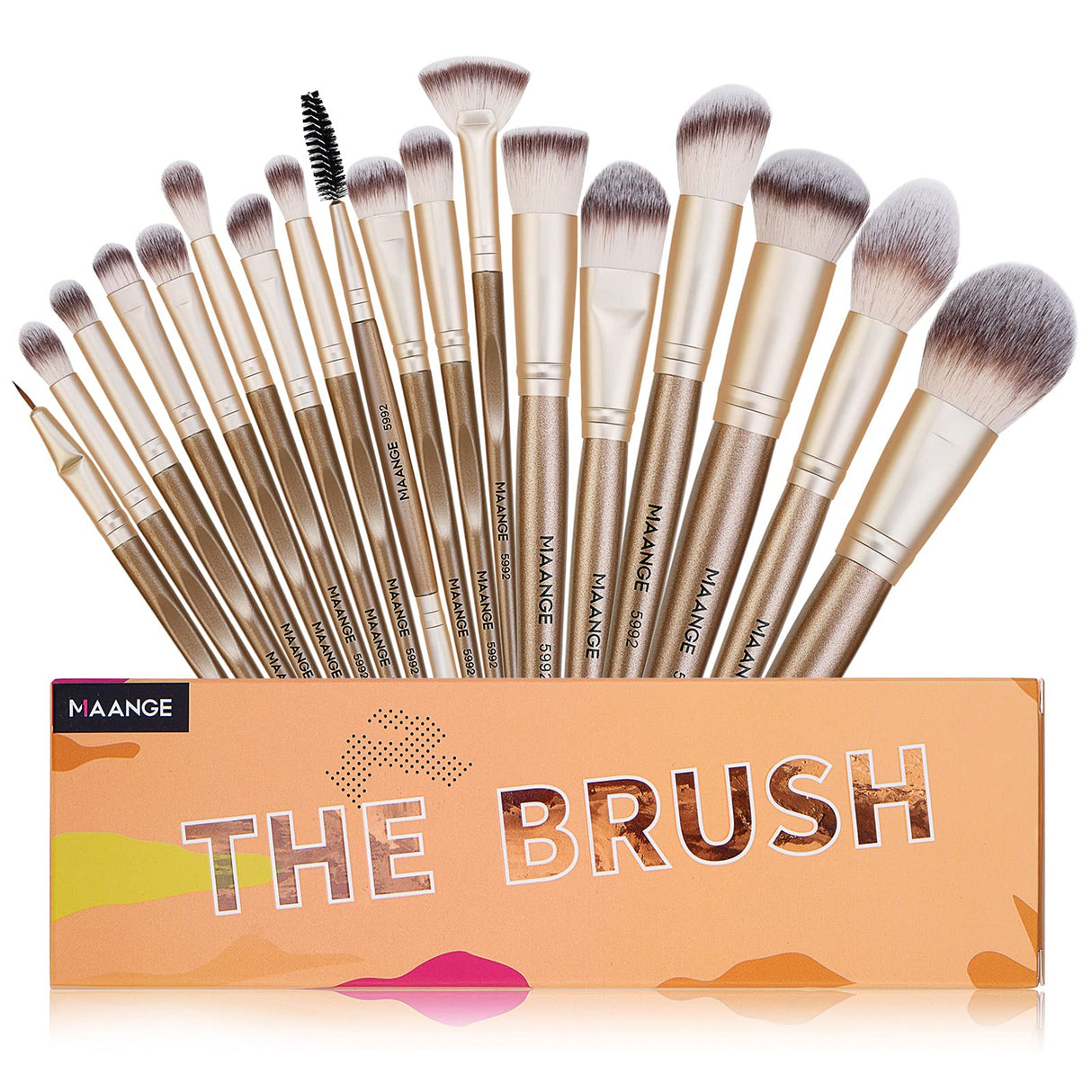 Makeup Brushes ,MAANGE 18 Pcs Professional Makeup Brushes Set Premium Synthetic Foundation Face Powder Blush Eye Shadows Travel Make Up Brushes with Christmas Gift Box(Champagne Gold)