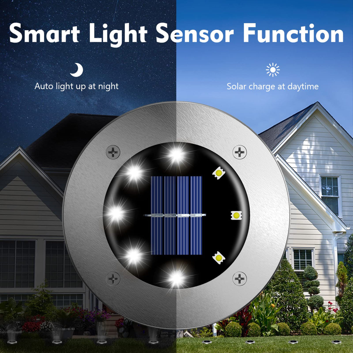 12 Pack Solar Garden Light, Waterproof Solar Ground Disk Light, Outdoor Garden LED Solar Ground Lights for Pathway/Patio/Walkway/Path/Driveway/Lawn/Landscape Lighting (White)