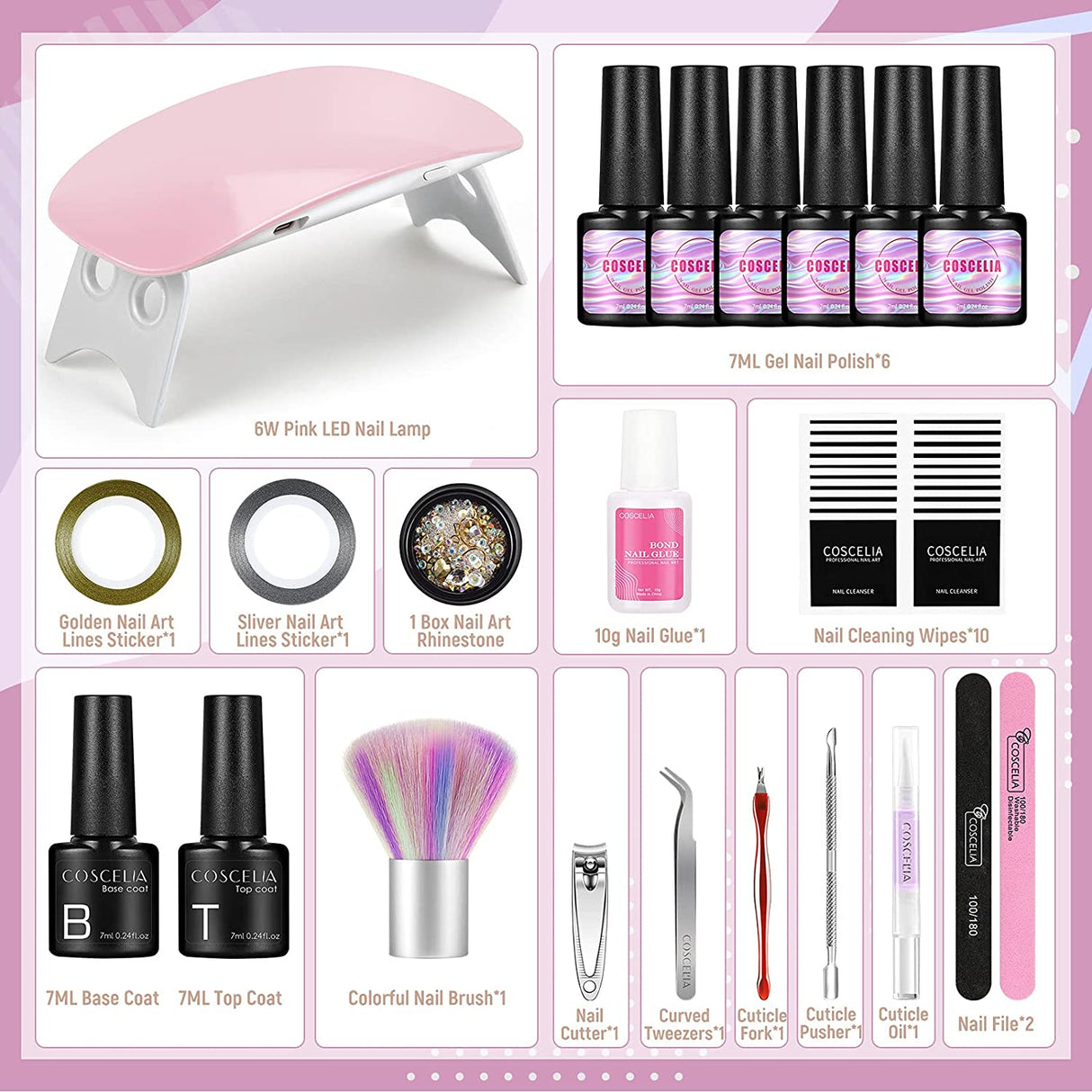 Gel Nail Polish Kit with UV Light Starter Kit 6 Colors Soak Off 7ml Gel Nail Polish Set with Base and Top Coat 6W Protable UV LED Lamp for Nails Nail Art Decorations Manicure Tools Set for Home DIY Nail Salon