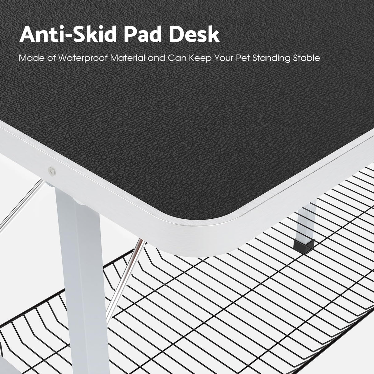 Pet Dog Grooming Table, Folding Height Adjustable Arm Table 91cm Double Pole Anti Slip Rubber W/Basket