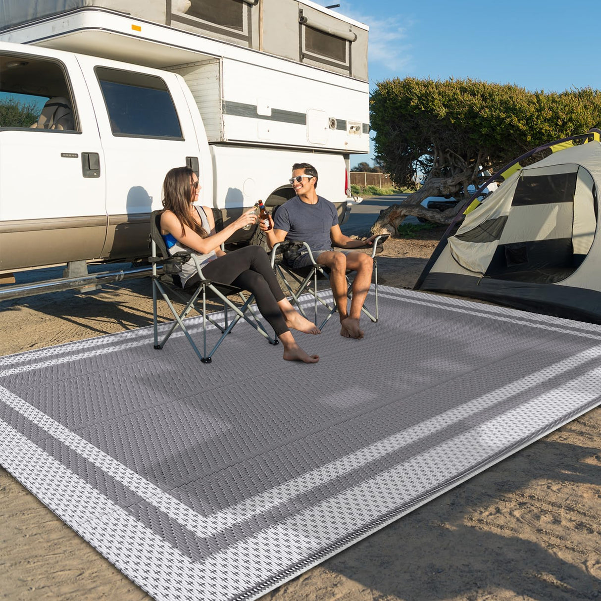 Extra Large Outdoor Rug(150x245cm) - Camping Rug, Porch Rug, Reversible Portable Outdoor Plastic Straw Rug, Waterproof Mat for Rv, Deck, Camper, Balcony, Patio