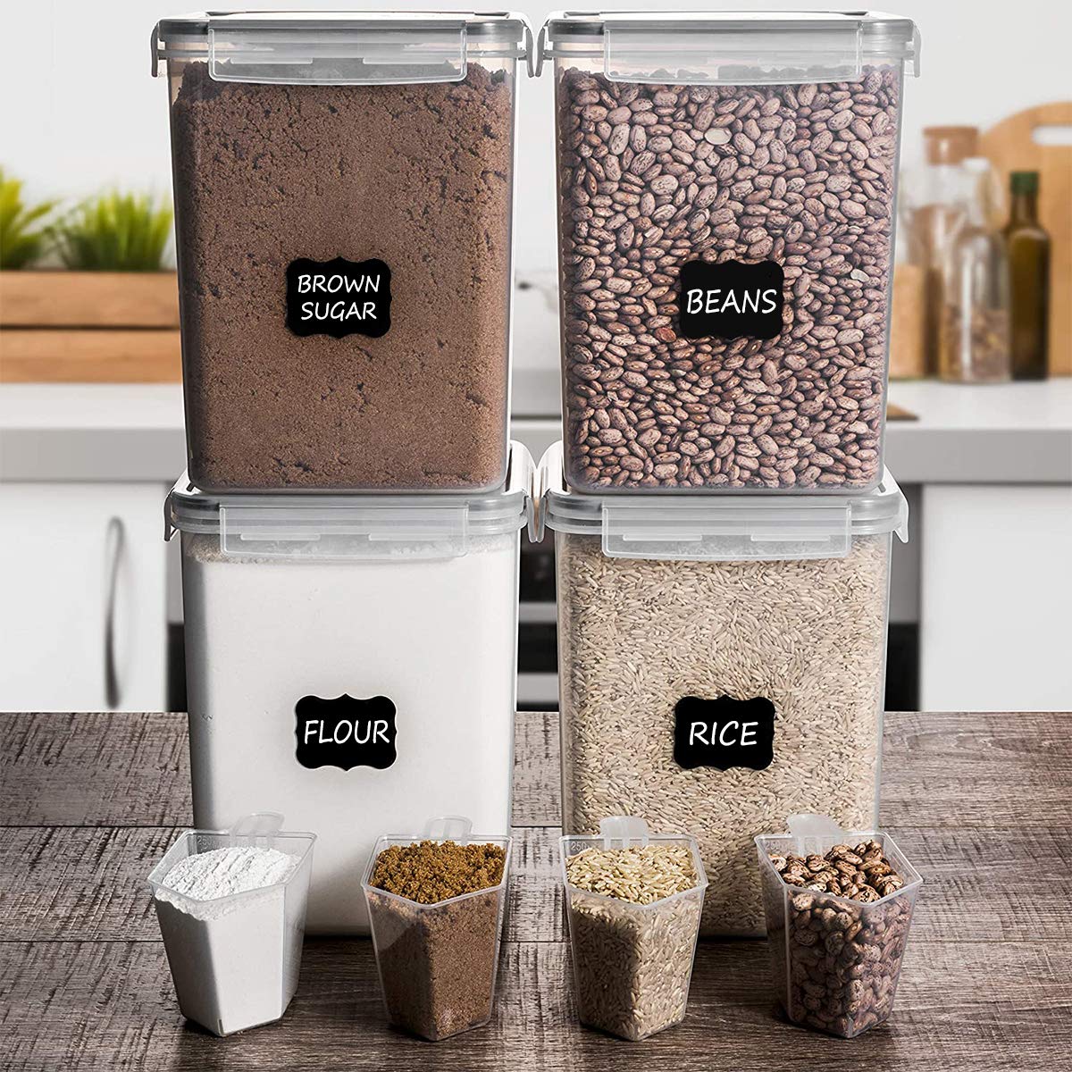 Large Food Storage Containers 8 Pieces - YORUKAU BPA Free Pantry & Kitchen Organization Containers with Black Airtight Lids - Dishwasher Safe - Sugar, Flour, Cereal Container - Plastic Storage Bins