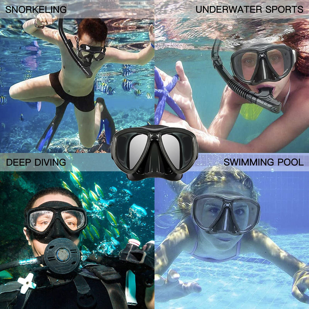 Snorkel Mask Snorkel Set Snorkeling Goggles Free Breath Dry Top Set Snorkeling Gear Anti-Fog and Anti-Leak 180 Degree Panoramic View Swimming Goggles Waterproof Durable Tempered Glass Mask for Adults