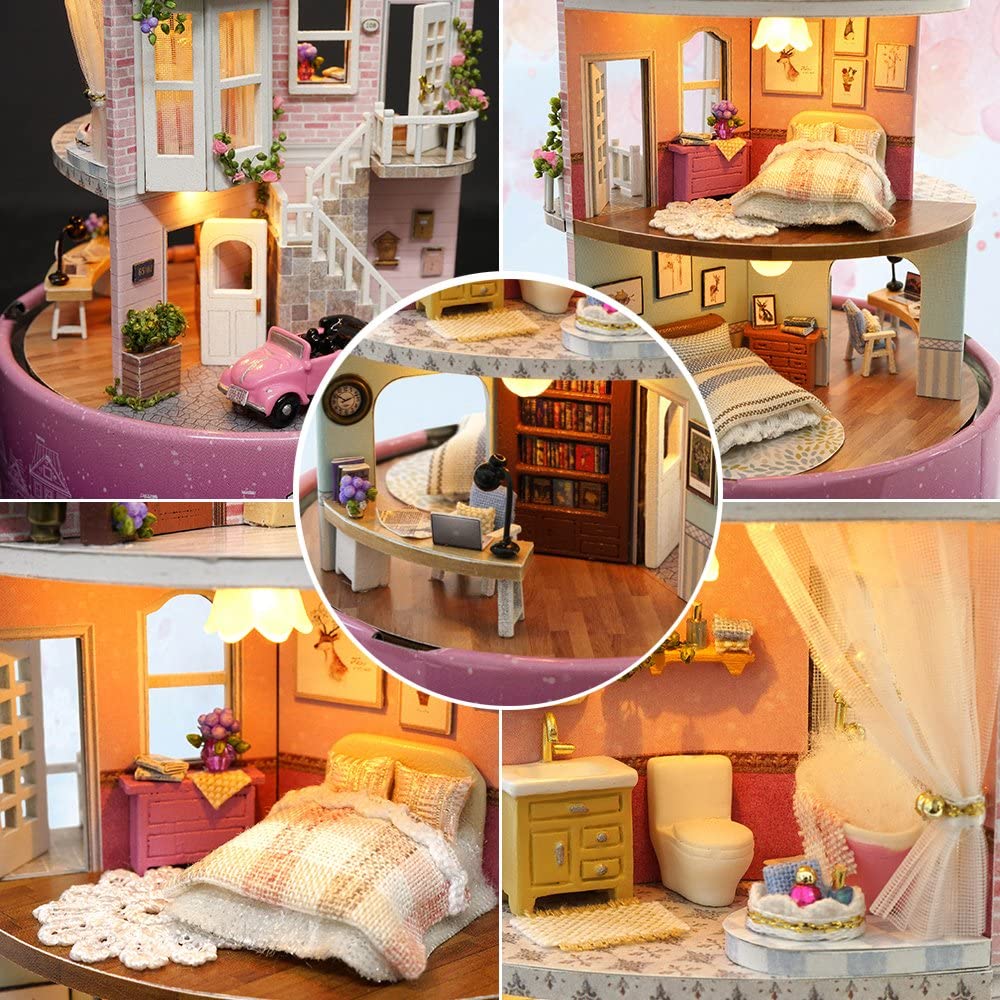 DIY Dollhouse Miniature with Furniture Kit-Pink