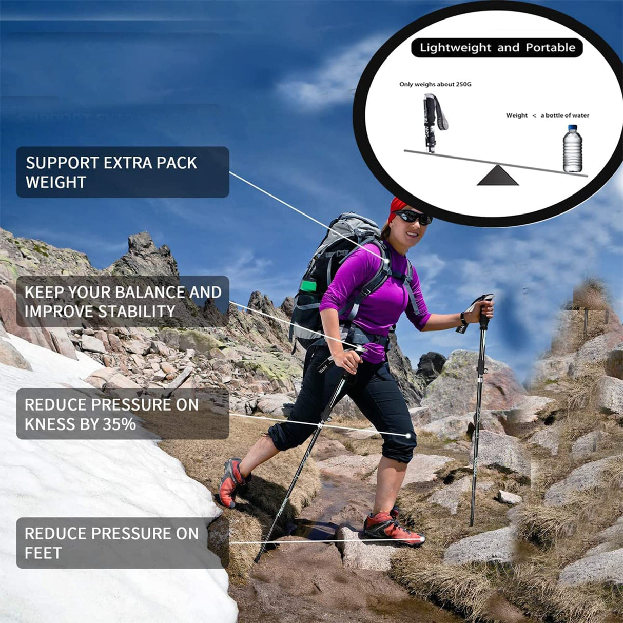 Collapsible Trekking Pole - Adjustable,Aluminum,Lightweight,Ultralight Hiking Pole for Climbing Camping Backpacking Walking Men Women