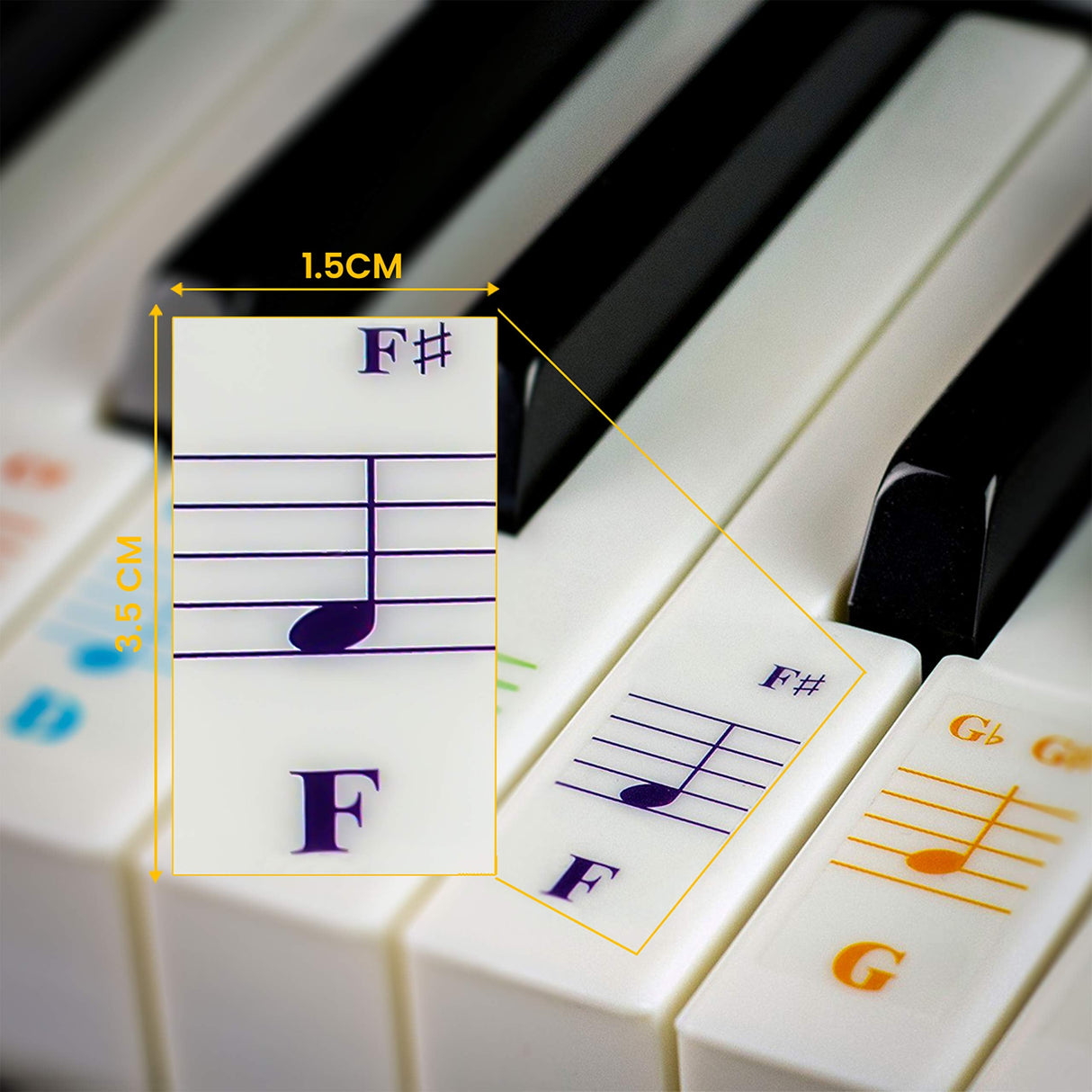 Colour Piano Stickers for 88/76/61/54/49/37 Key Keyboards – Transparent and Removable