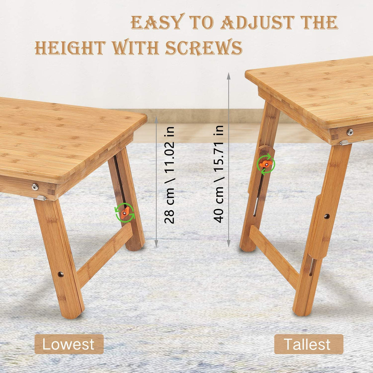 Foldable Bed Table Tray, Coffee/TV Desk 100% Bamboo Breakfast Serving Tray