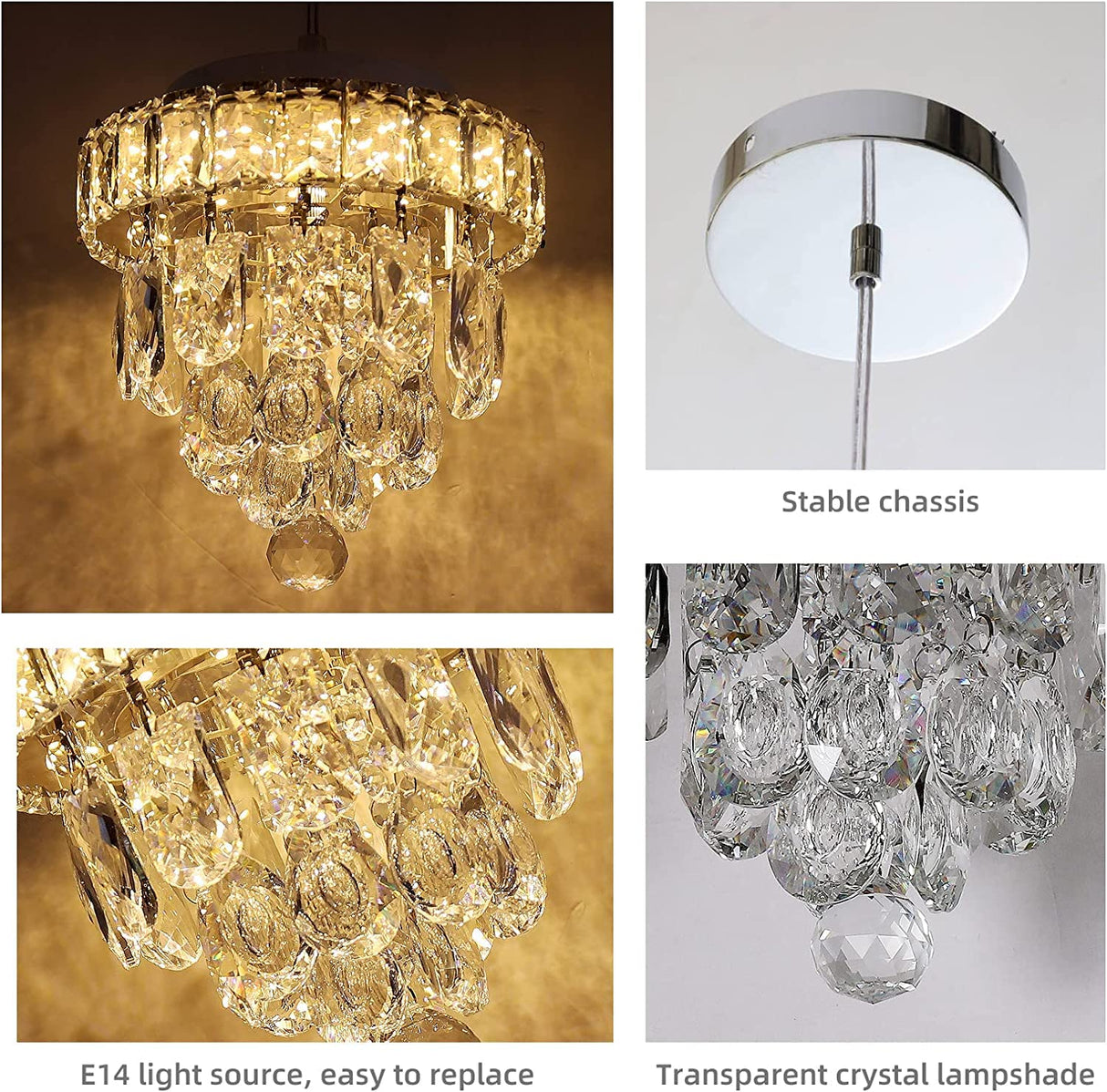 Mini Crystal Chandelier,Chrome Ceiling Pendant Light Fixtures,LED Crystal Flush Mount Ceiling Light Dimmable with Remote for Bedroom Dining Room Hallway(18W/3000-6500K)