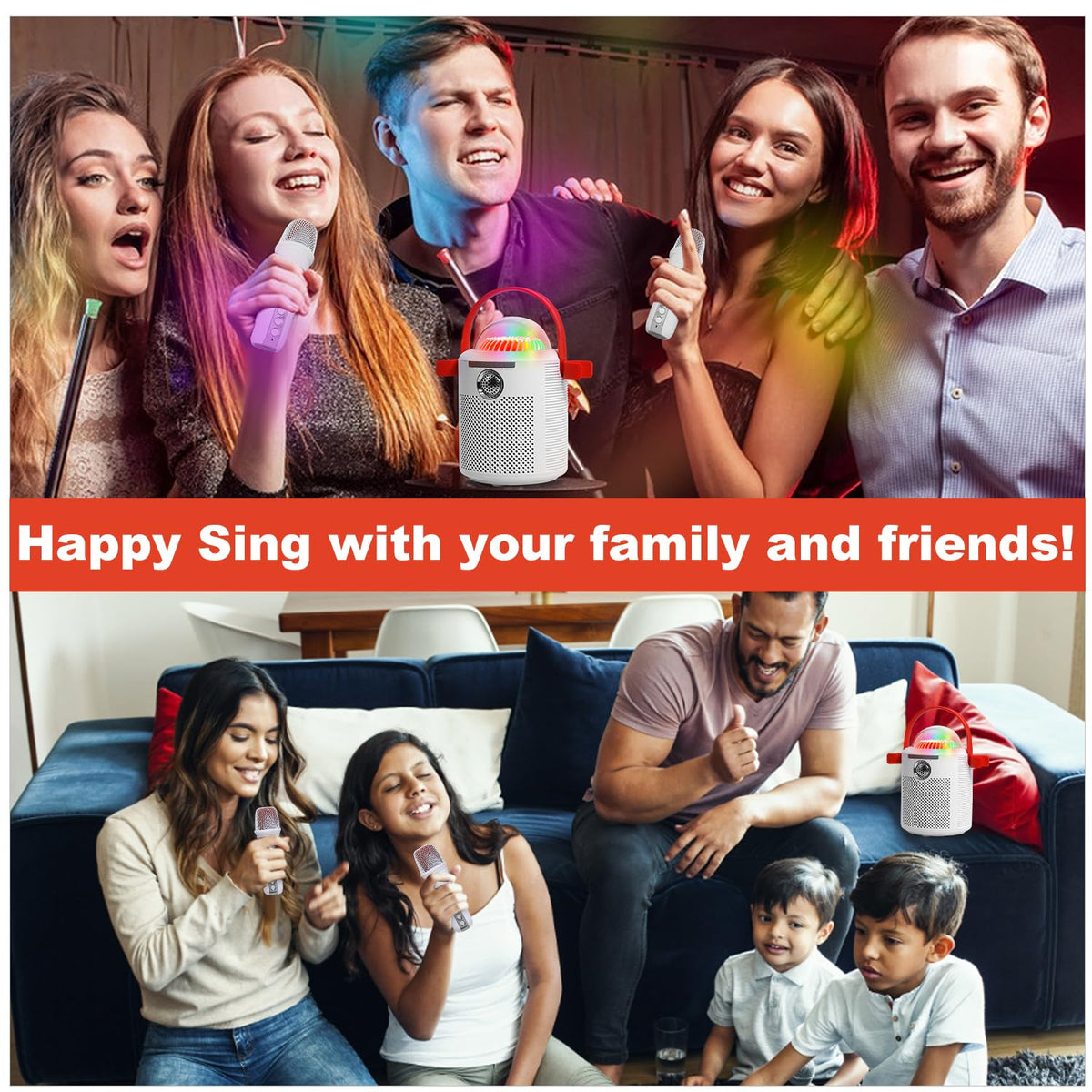 AURTEC White Portable Karaoke Speaker with 2 Wireless Microphones