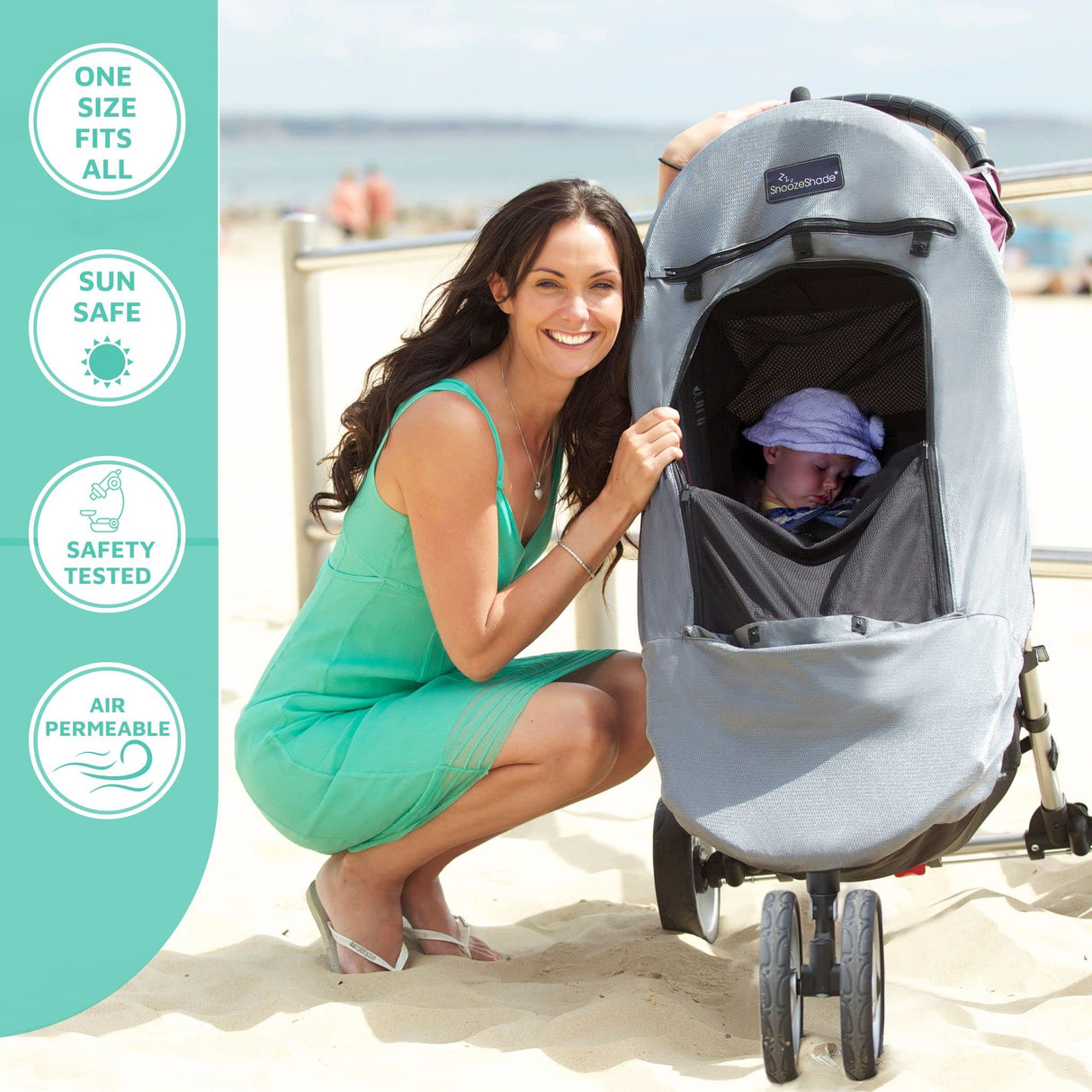 Universal Baby Pram & Stroller Sunshade (6m+) | UV Cover & Mosquito Net for Baby Strollers | Blocks up to 97.5% UV (UPF40+) | Portable Blackout Blind to Help Baby Sleep | SnoozeShade Plus Deluxe