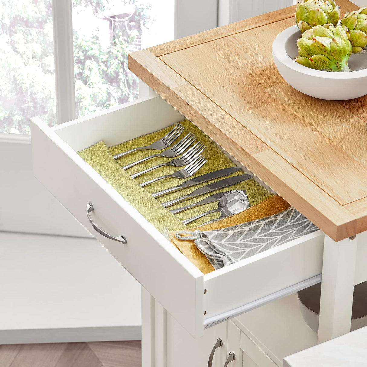 Kitchen Trolley Cart Storage Trolley Serving Trolley Kitchen Cabinet with Rubber Wood Worktop
