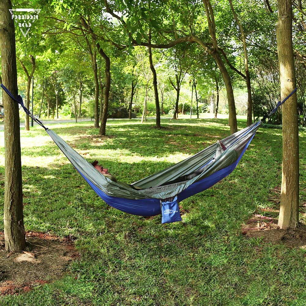 Forbidden Road Hammock Single Double Camping Portable Parachute Hammock for Outdoor Hiking Travel Backpacking - 210D Nylon Taffeta Hammock Swing - Support 400lbs - 660lbs Ropes Carabiners Included
