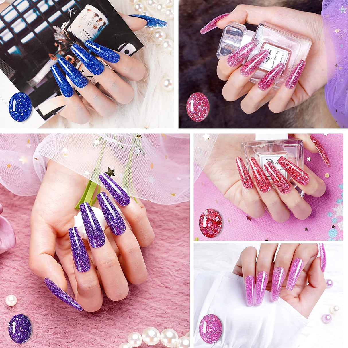 Poly Gel Nail Extension Kit with Lamp, 10 Glitter Colors Quick Nail Builder Gel Enhancement Set, Easy Poly Nail Gel Kits with Rhinestones, Nail Forms for Starters DIY Nail Art