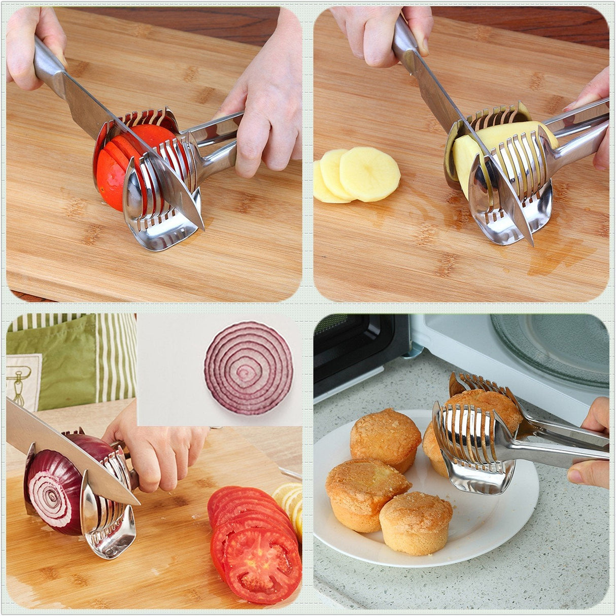 Best Utensils Tomato Slicer Lemon Cutter Multipurpose Handheld Round Fruit Tongs Stainless Steel Onion Holder Easy Slicing Kiwi Fruits & Vegetable Tools Kitchen Cutting Aid Gadgets Tool