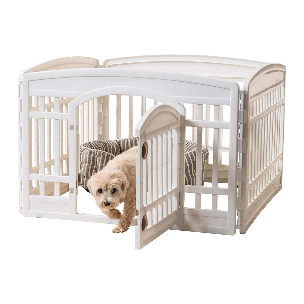24" Exercise 4-Panel Pet Playpen with Door, Dog Playpen, Puppy Playpen, for Small and Medium Dogs, Keep Pets Secure, Easy Assemble, Fold It Down, Easy Storing, Customizable, White