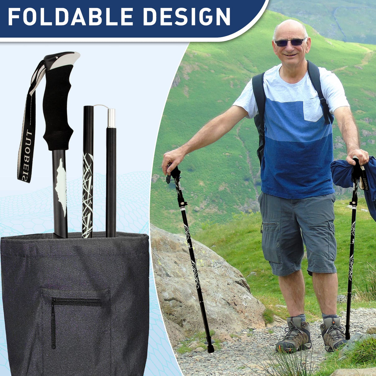 Collapsible Trekking Pole - Adjustable,Aluminum,Lightweight,Ultralight Hiking Pole for Climbing Camping Backpacking Walking Men Women