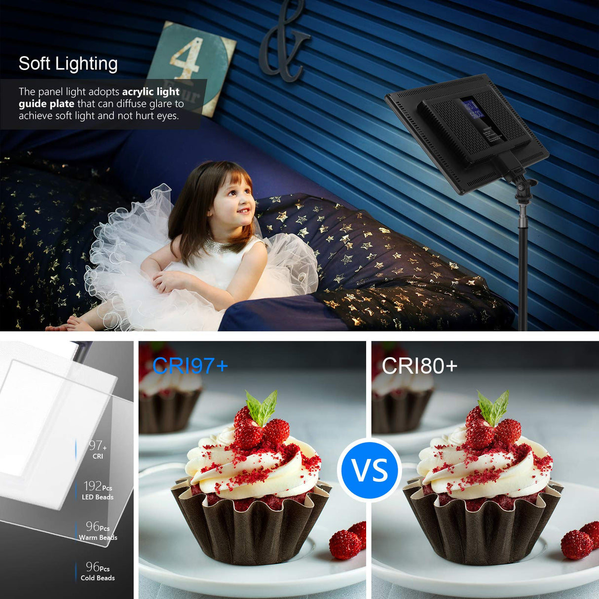 Neewer LED Video Lighting Kit with 70inch Light Stand, 2-Pack 384 LED Soft Video Light, Built-in Lithium Battery 3200K-5600K CRI 97+ Ultra-Thin On Camera Light Panel for YouTube Photography Shooting