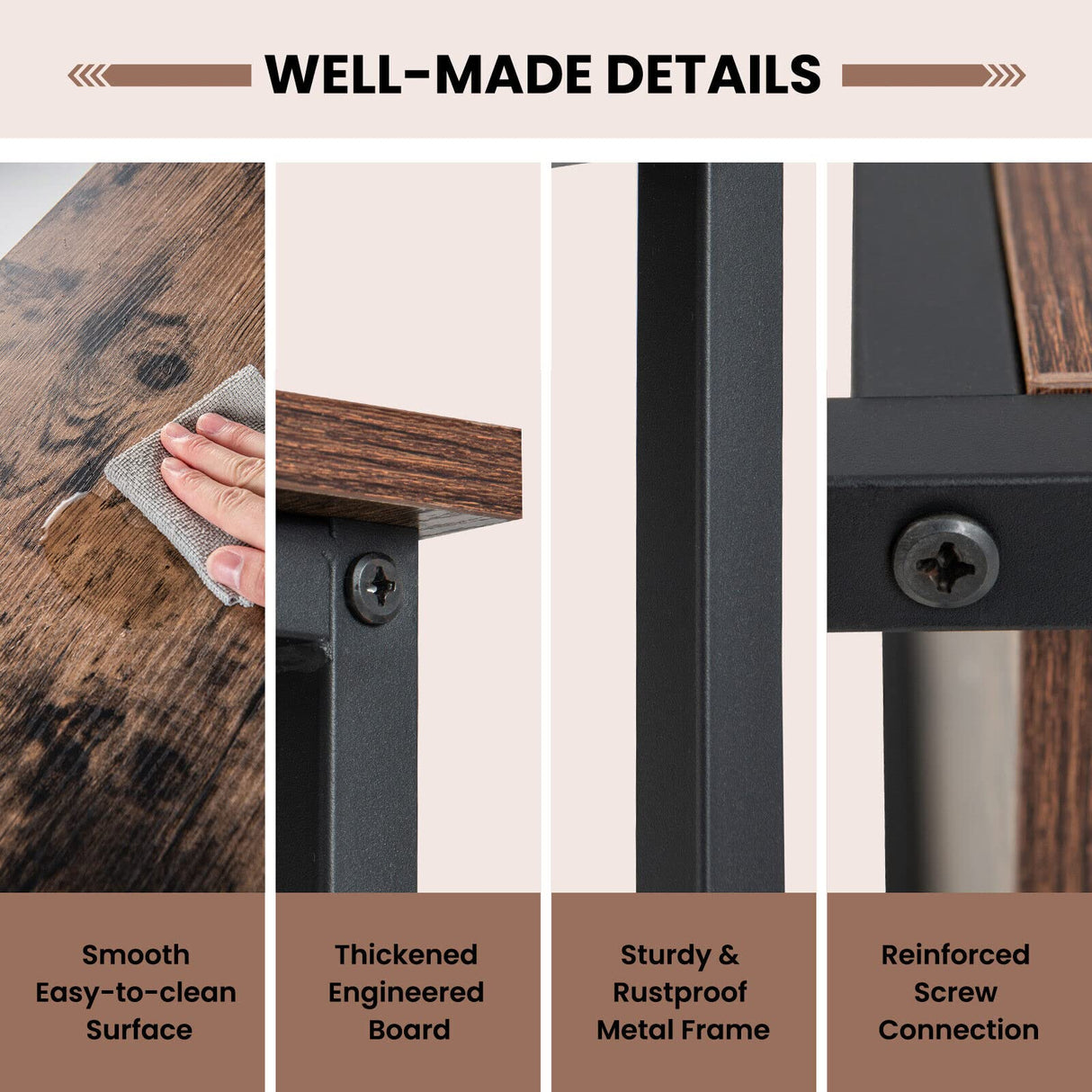 3-Tier Bar Wine Rack Table, Industrial Kitchen Island Cart with 8-Bottle Wine Rack & 4-Row Wine Glass Holders, Rolling Buffet Serving Cart for Dining Room, Living Room, Cafe, Rustic Brown