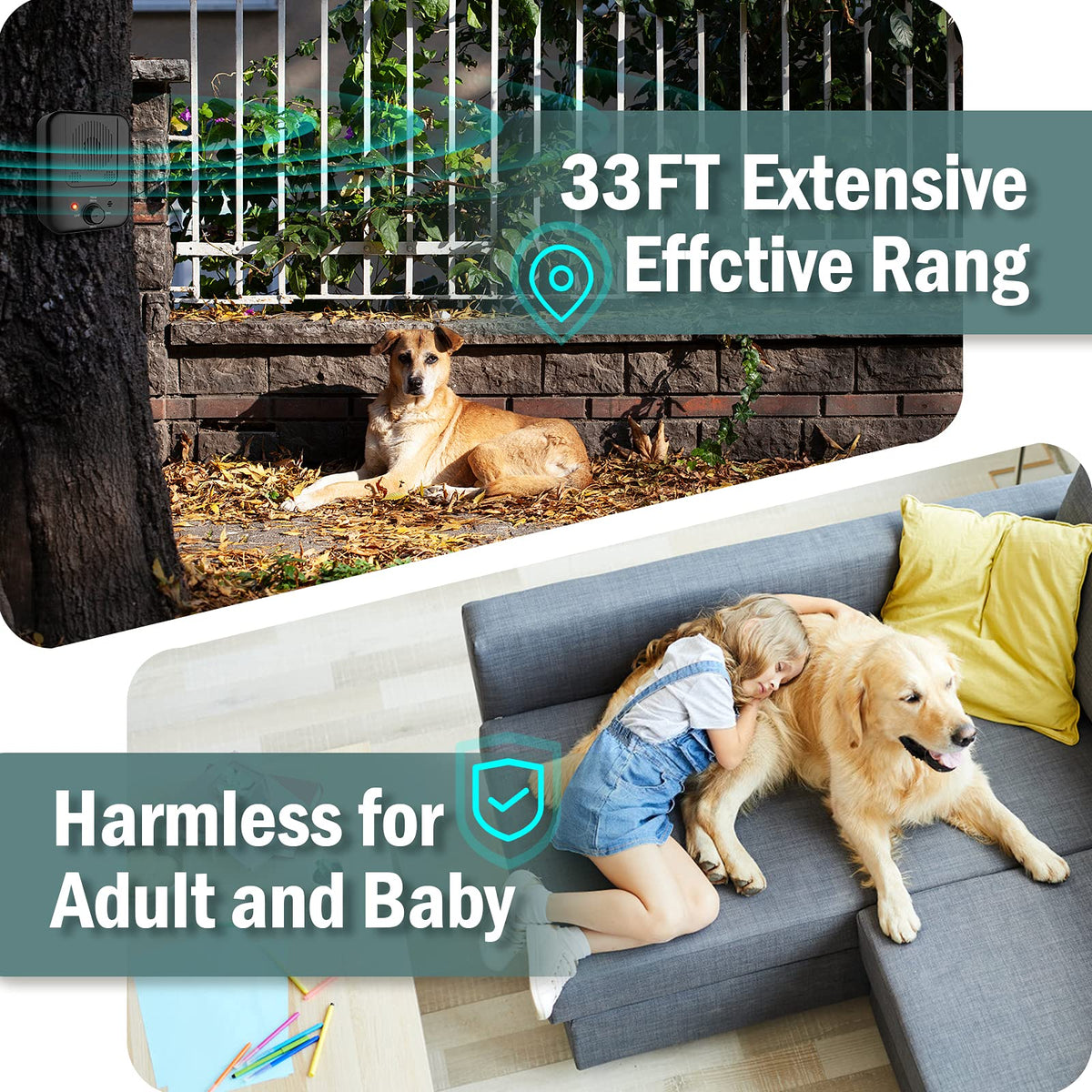 Stop Dog Barking Device, Automatic Anti Barking Devices for Dogs 33 FT, Ultrasonic Rechargeable Waterproof Dog Barking Control Deterrent Stopper Dog Training Tool Indoor/Outdoor Safe for Most Dogs