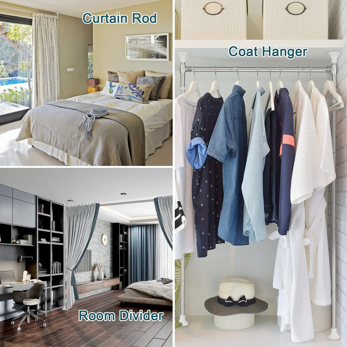 Curtain Divider Stand - 48 to 72 inches Expandable Room Divider,Damage Free Freestanding Vertical Tension Stand