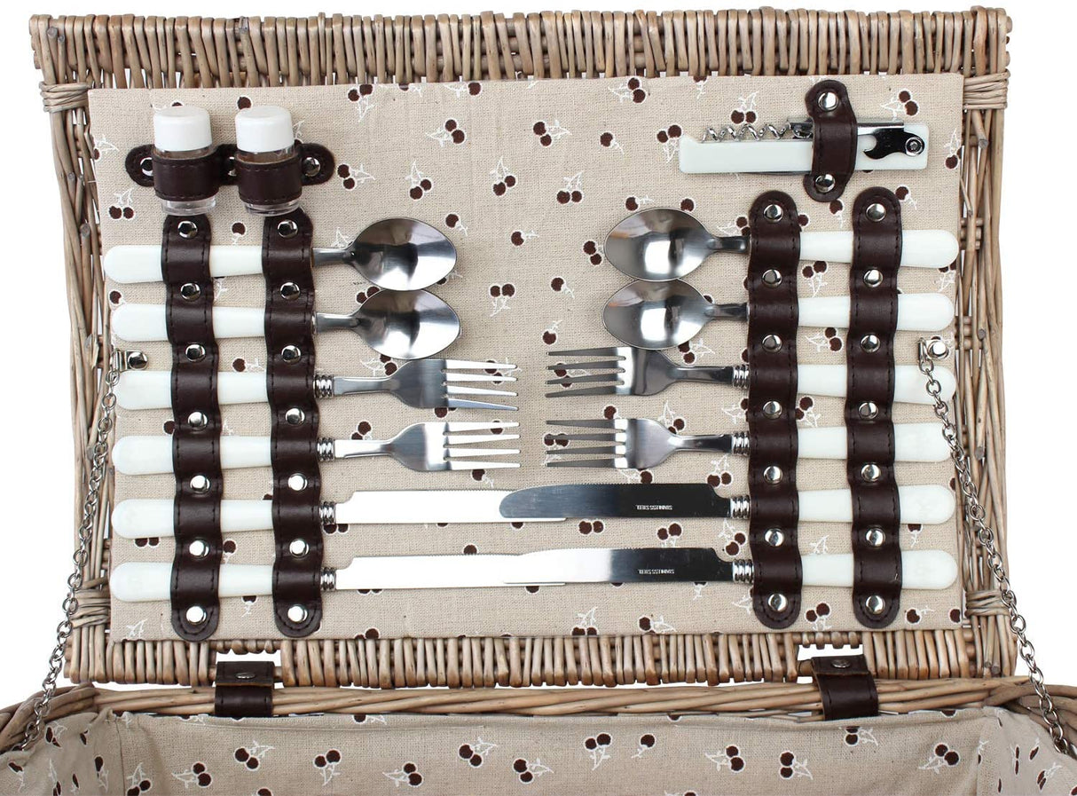 Willow Picnic Basket Set for 4 Persons, Natural Wicker Picnic Hamper with Tableware Set, Best Choice for Christmas, Thanksgiving, Birthday or Wedding